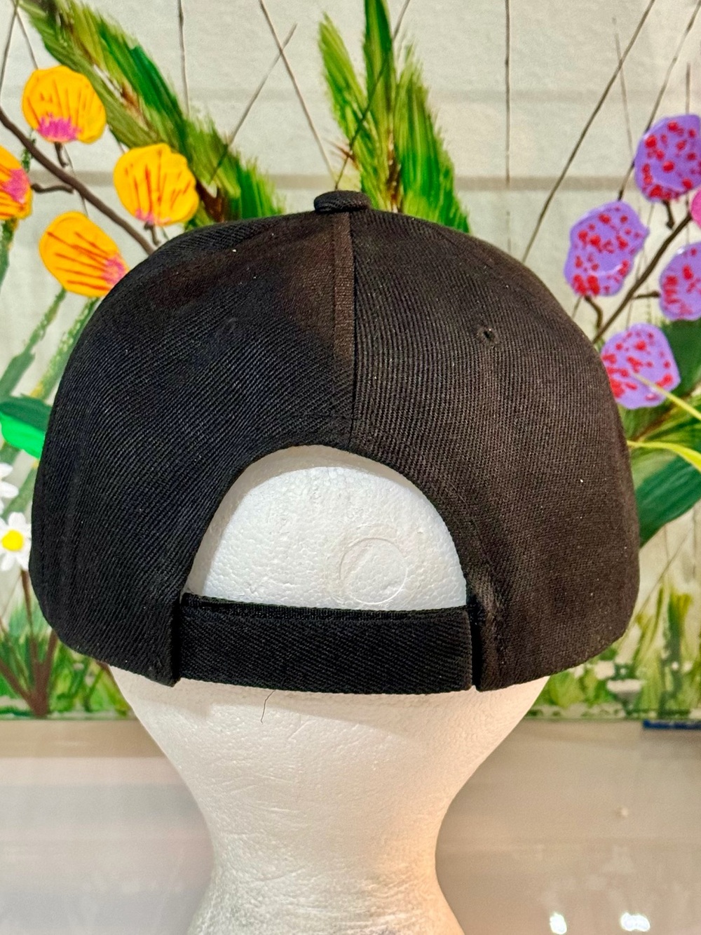 Black Floral Painted Baseball Cap - Multicolor Flower Print - Picture 6 of 13
